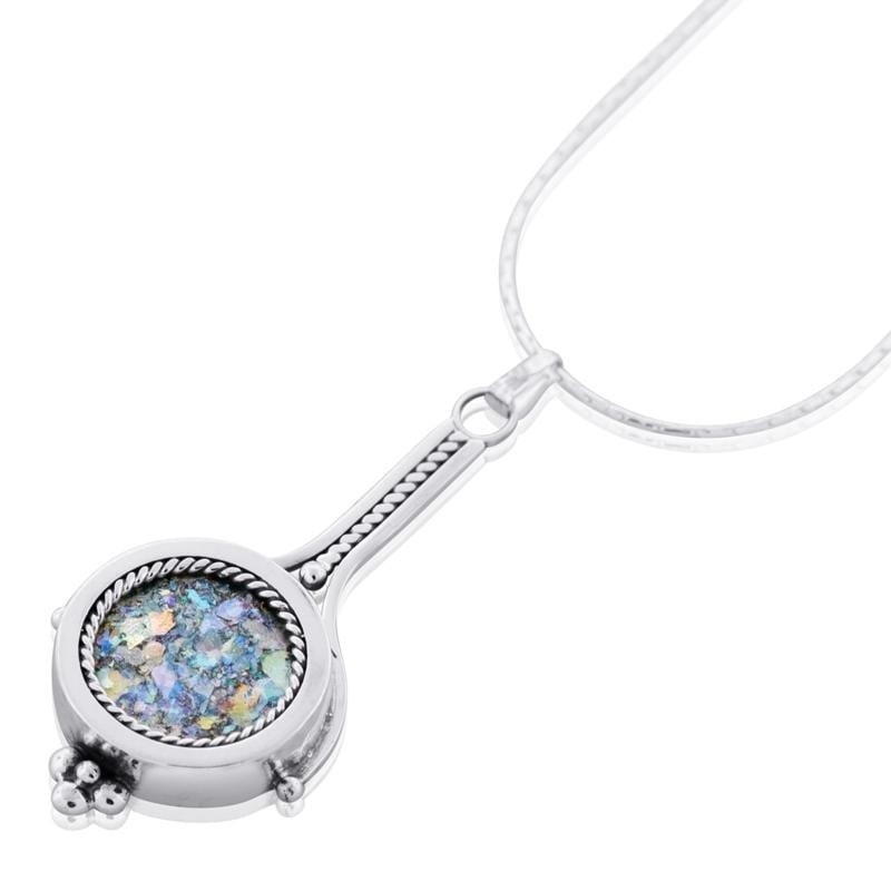 Roman Glass and Silver Long Necklace