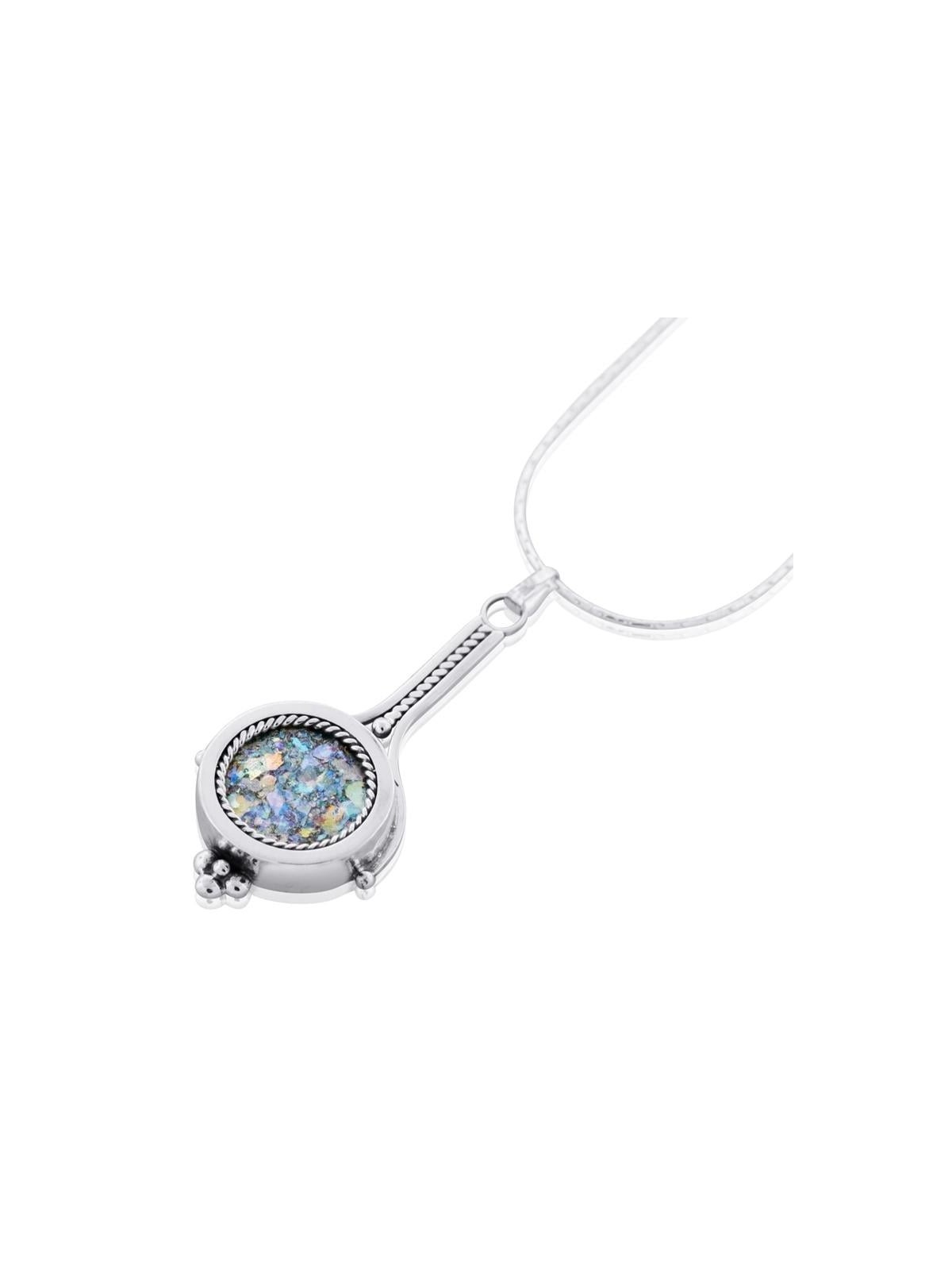 Roman Glass and Silver Long Necklace
