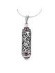 Sterling Silver Filigree Mezuzah Necklace with Ruby Stones