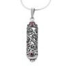 Sterling Silver Filigree Mezuzah Necklace with Ruby Stones