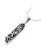 Sterling Silver Filigree Mezuzah Necklace with Ruby Stones