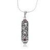 Sterling Silver Filigree Mezuzah Necklace with Ruby Stones