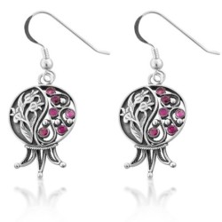 Boucles d'oreilles grenade en filigrane en argent sterling avec pierres précieuses rubis
