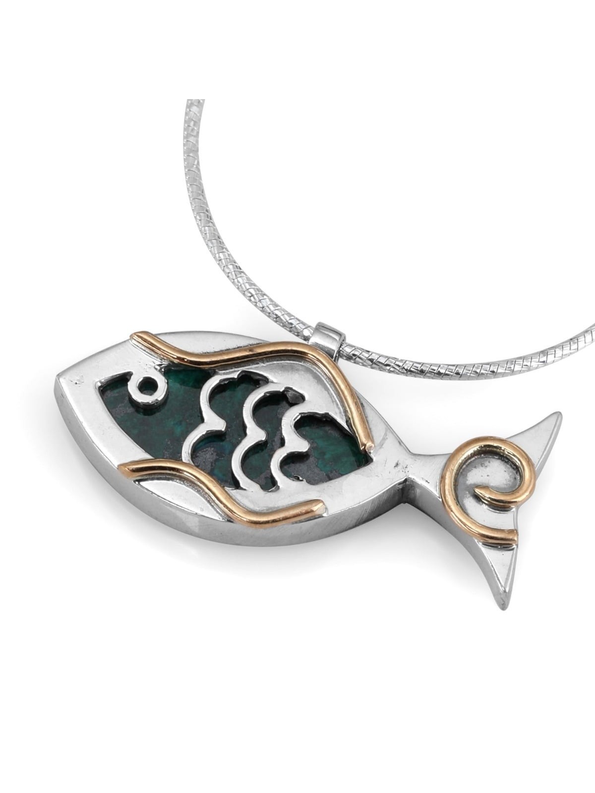 Rafael Jewelry Eilat Stone, Silver and Gold Filled Fish Necklace
