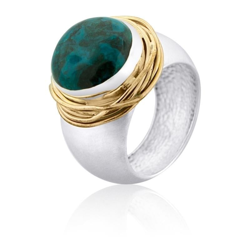 Bague de luxe en pierre d'Eilat, en argent et en or