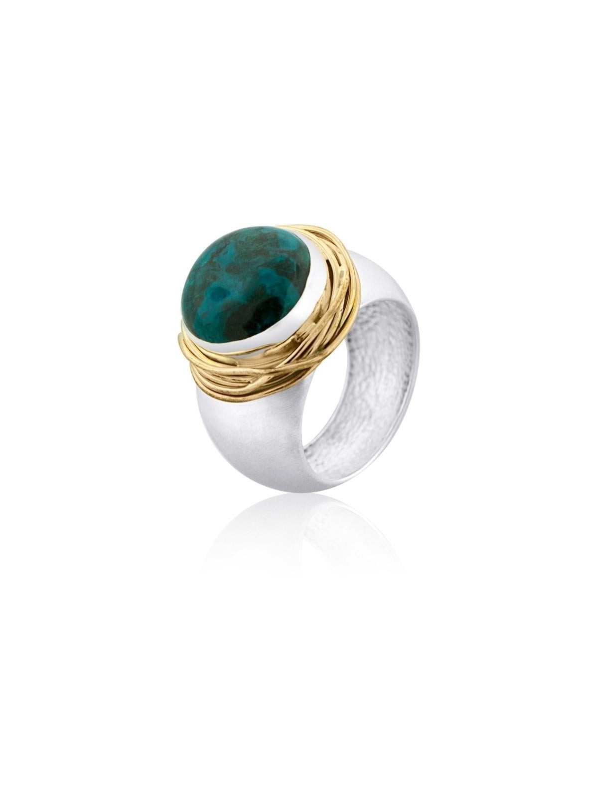 Bague de luxe en pierre d'Eilat, en argent et en or