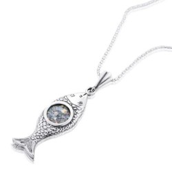 Roman Glass and Silver Fish Necklace