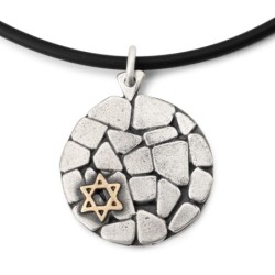 Jerusalem Wall: Silver and Gold Star of David Disk Pendant Necklace