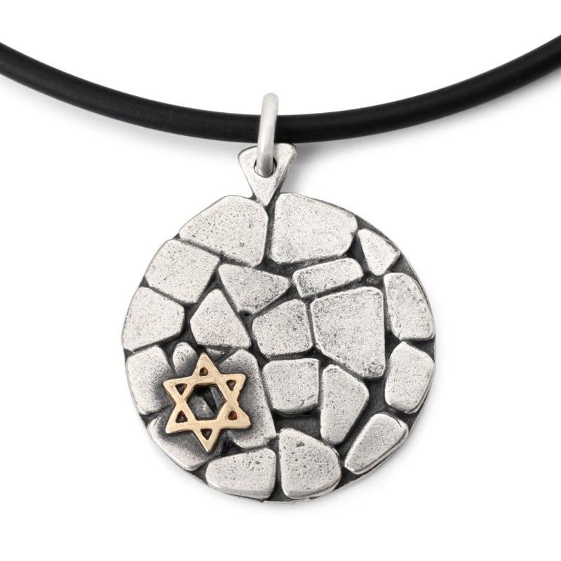 Mur de Jérusalem : Collier pendentif étoile de David en argent et or