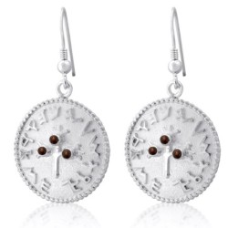Three Pomegranates Shekel Coin Earrings with Garnet Stones