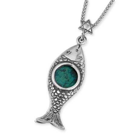 Rafael Jewelry Sterling Silver Fish Pendant with Eilat Stone