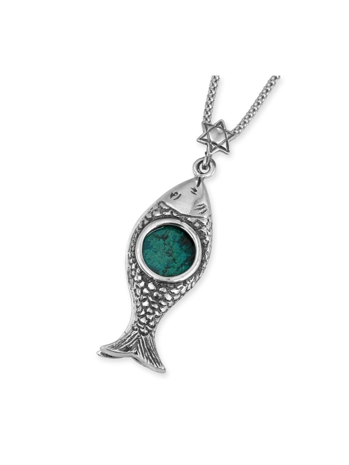 Rafael Jewelry Sterling Silver Fish Pendant with Eilat Stone