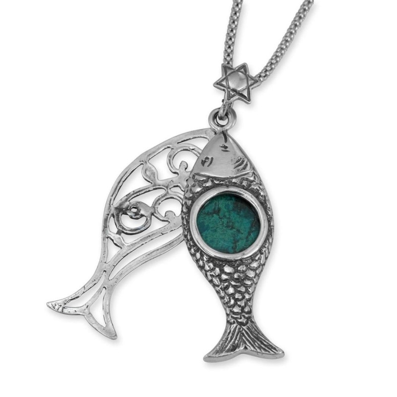 Rafael Jewelry Sterling Silver Fish Pendant with Eilat Stone