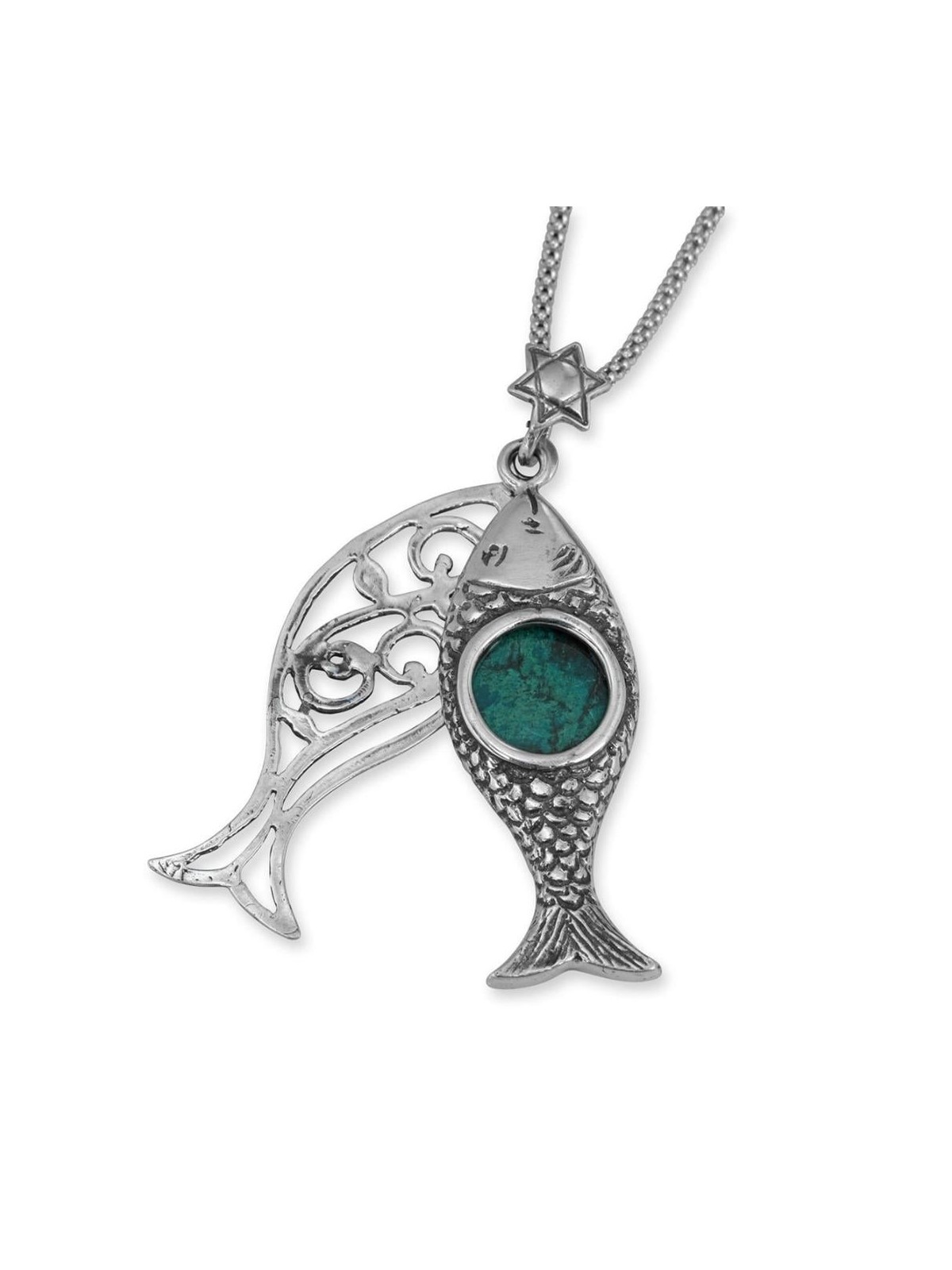 Rafael Jewelry Sterling Silver Fish Pendant with Eilat Stone
