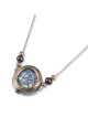 Collier en argent sterling 925 et or jaune 9 carats avec verre romain, noir