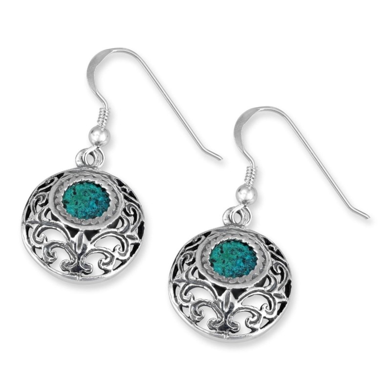 Rafael Jewelry Boucles d'oreilles en pierre d'Eilat et boule d'argent