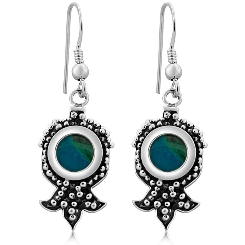 Boucles d'oreilles pierre d'Eilat et grenade argentée