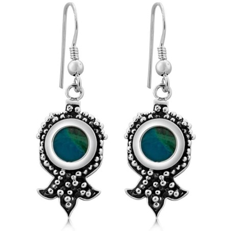 Boucles d'oreilles pierre d'Eilat et grenade argentée