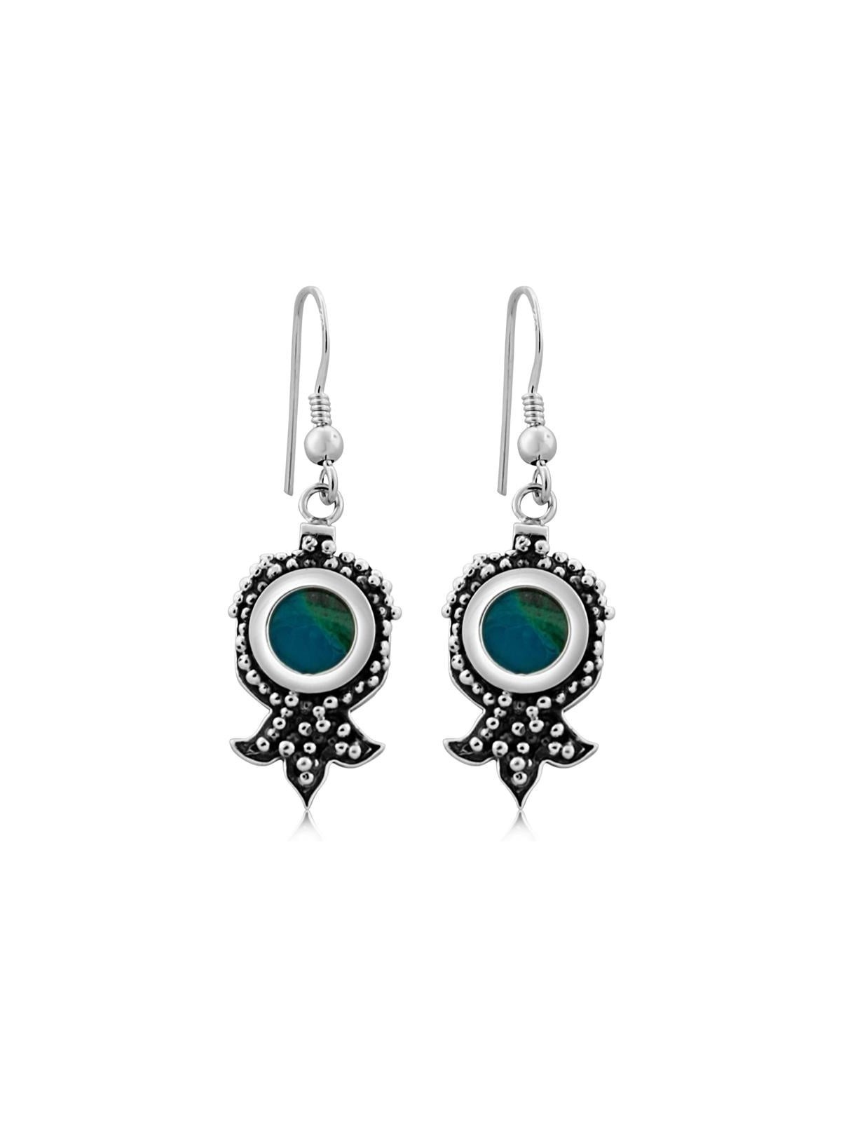 Boucles d'oreilles pierre d'Eilat et grenade argentée
