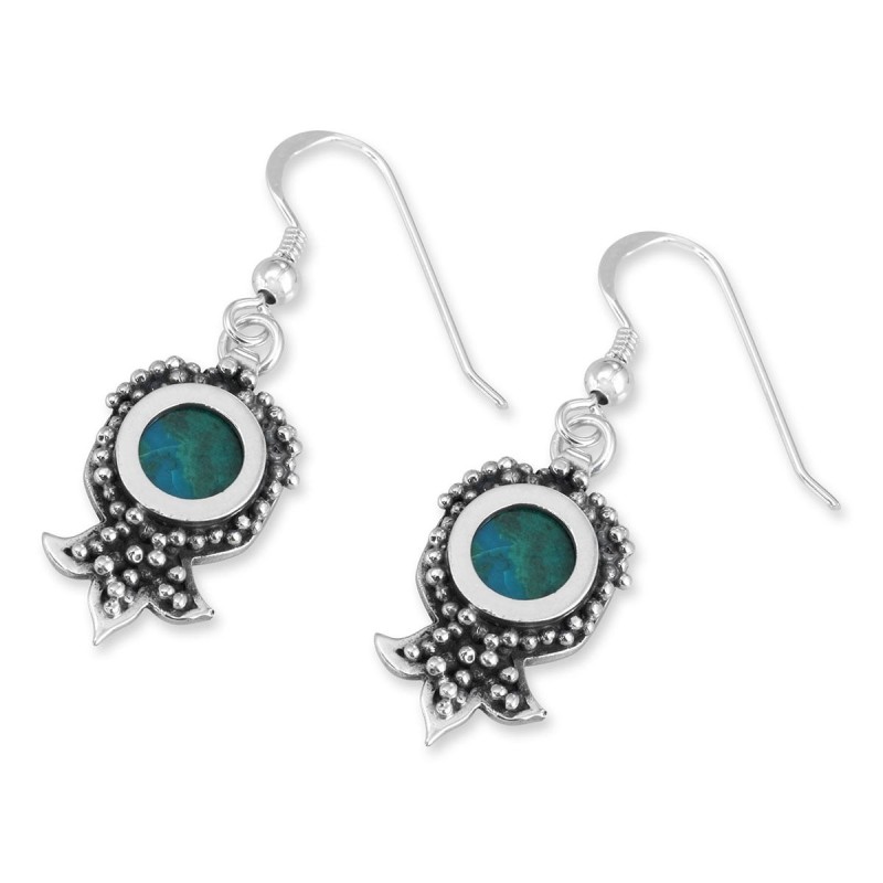 Boucles d'oreilles pierre d'Eilat et grenade argentée
