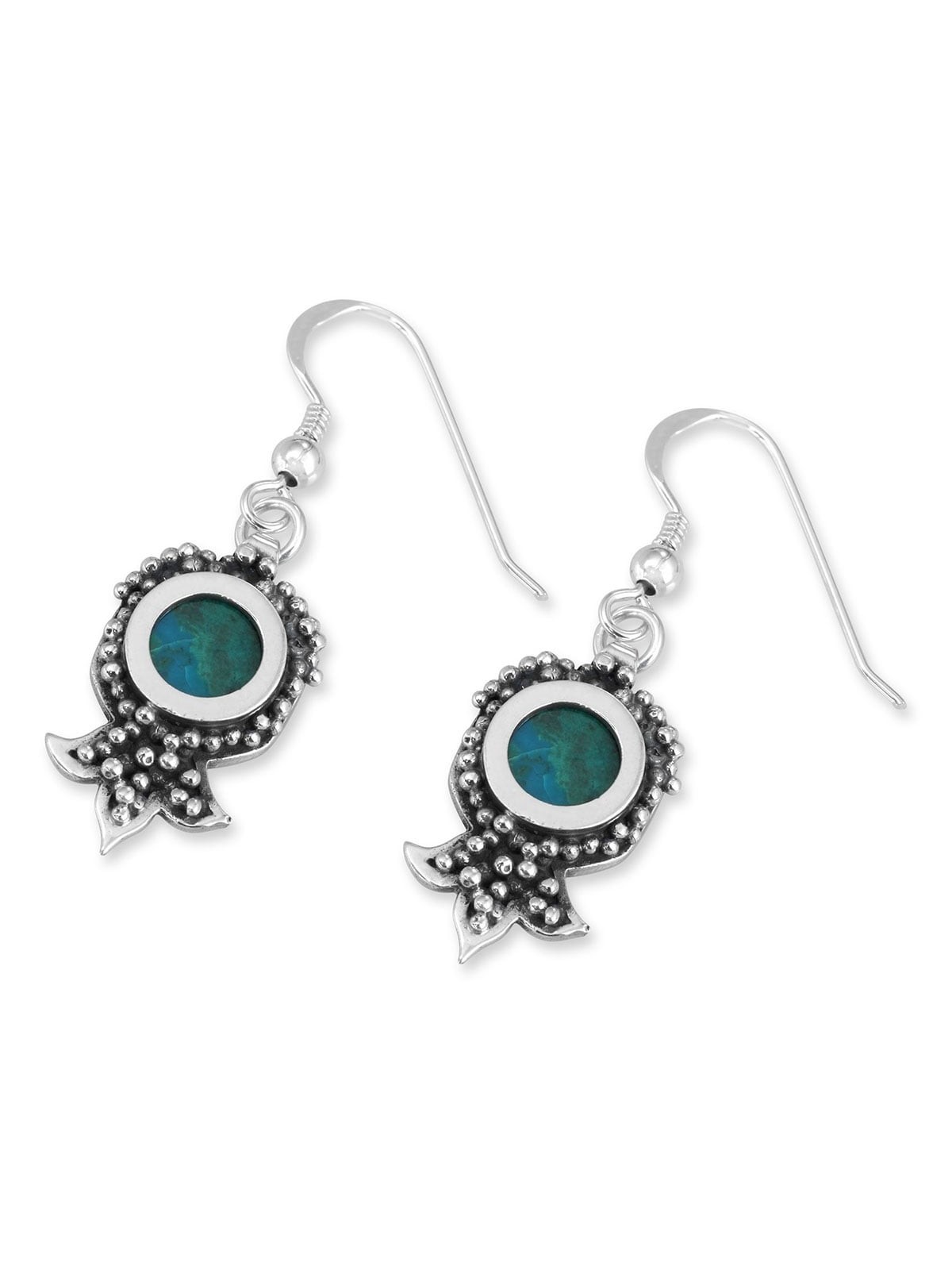 Boucles d'oreilles pierre d'Eilat et grenade argentée