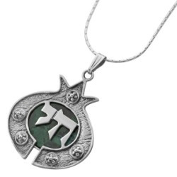 Silver and Eilat Stone Pomegranate Necklace with Chai