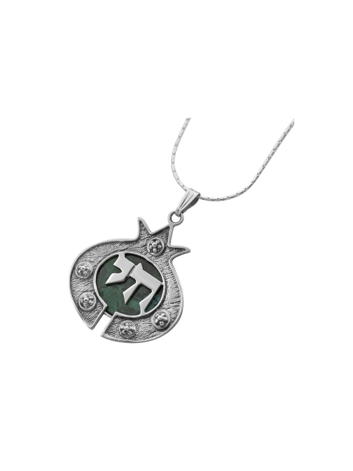 Collier Grenade en Argent et Pierre d'Eilat avec Chai