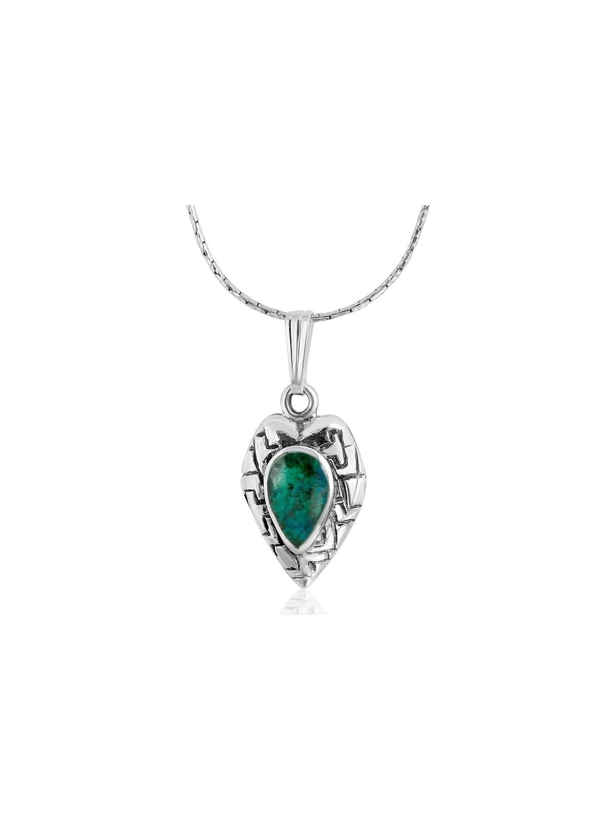 Collier coeur en argent avec pierre d'Eilat