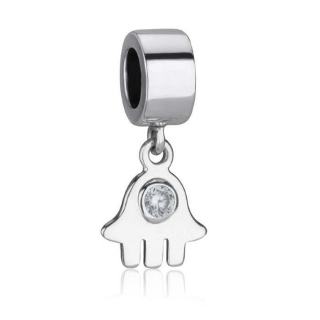 Marina Jewelry Sterling Silver Hamsa Pendant Charm with Cubic Zirconia