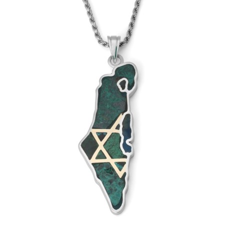 Pendentif carte d'Israël en argent sterling 925/or 14 carats avec pierre d'Eilat et