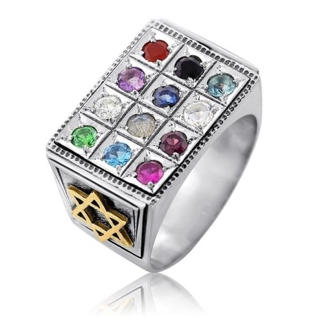 Bague Hoshen en argent sterling avec étoile de David en or