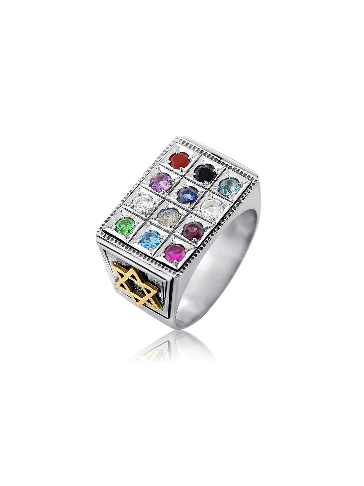 Bague Hoshen en argent sterling avec étoile de David en or