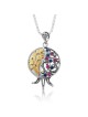 Large Gold and Silver Filigree Pomegranate Necklace with Ruby and Sapp
