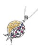Large Gold and Silver Filigree Pomegranate Necklace with Ruby and Sapp
