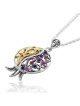 Large Gold and Silver Filigree Pomegranate Necklace with Ruby and Sapp