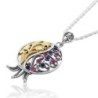 Large Gold and Silver Filigree Pomegranate Necklace with Ruby and Sapp