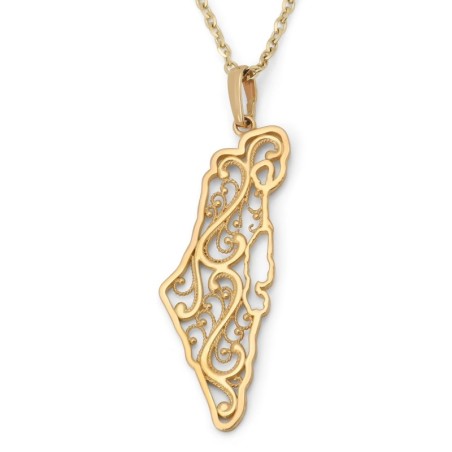 14K Gold Filigree Map of Israel Pendant