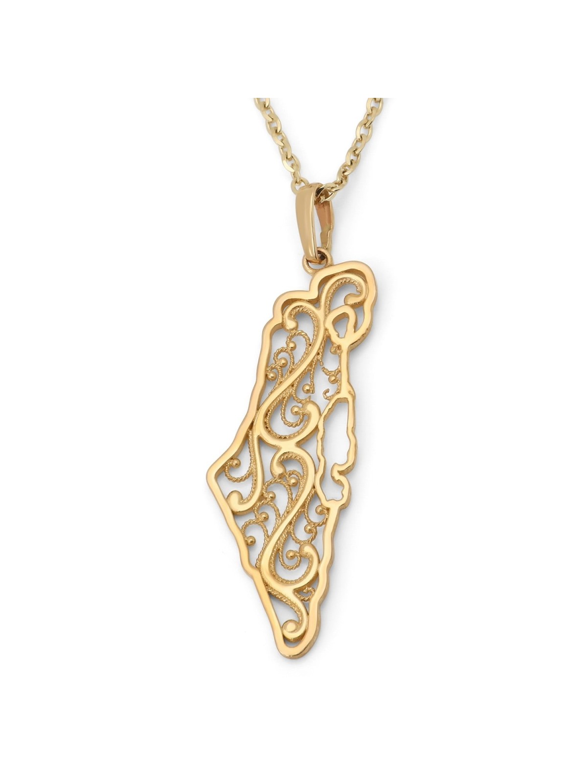 14K Gold Filigree Map of Israel Pendant