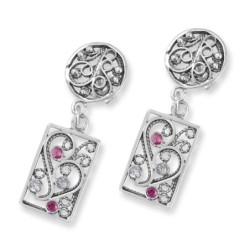 Rafael Jewelry 925 Sterling Silver Filigree Pattern Earrings with Ruby