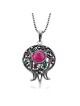 Sterling Silver Filigree Pomegranate Necklace with Large Ruby