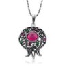 Sterling Silver Filigree Pomegranate Necklace with Large Ruby