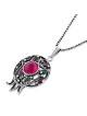 Sterling Silver Filigree Pomegranate Necklace with Large Ruby