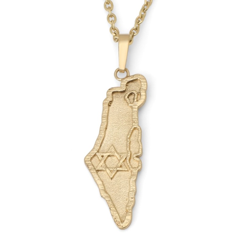 14K Gold Israel Map Pendant with Star of David