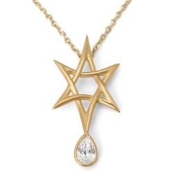 14K Gold Star of David Pendant with Pear-Shaped Diamond Drop for Women