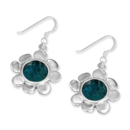Rafael Jewelry Boucles d'oreilles marguerite en argent sterling et pierre d'Eilat