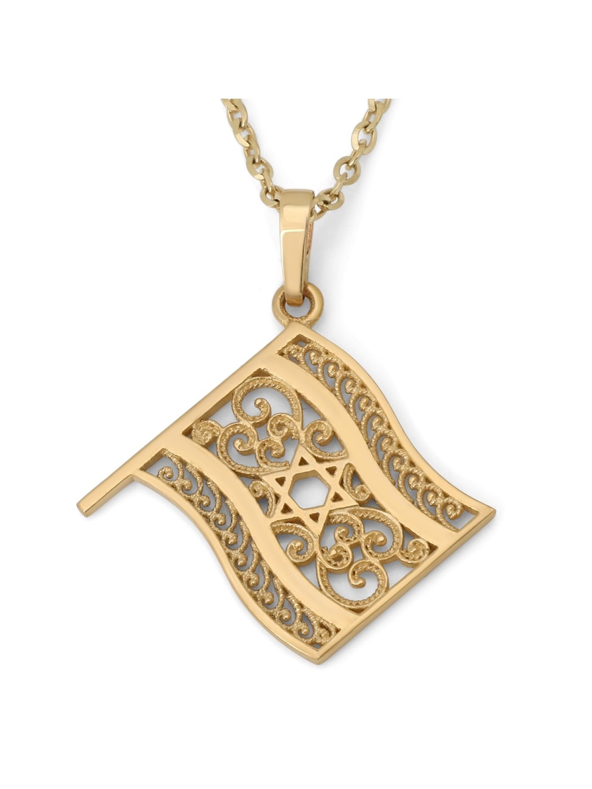 Women's 14K Gold Filigree Star of David Flag Pendant