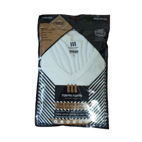 Adult V Neck Wool T Shirt with Wool Tzitzit Ashke... | Tzitzit T-Shirt