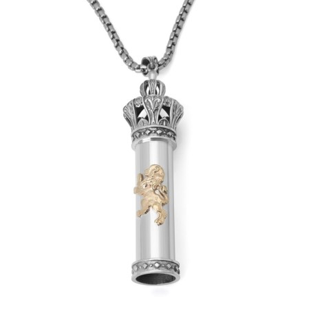 Pendentif Lion de Juda en argent sterling 925 et or 14 carats Couronne Torah Scr