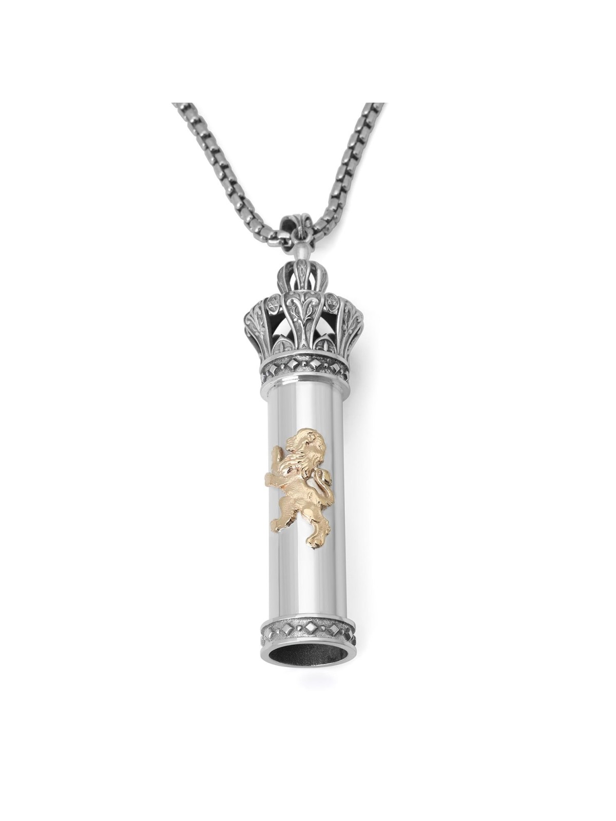 925 Sterling Silver and 14K Gold Lion of Judah Pendant Crown Torah Scr