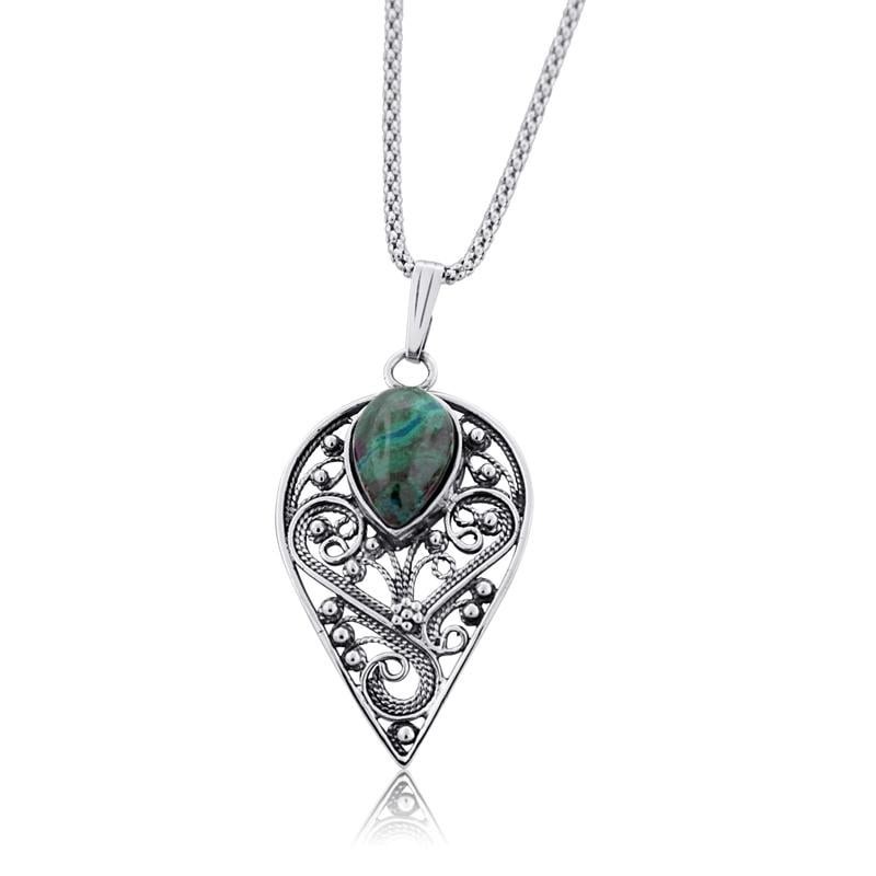 Collier double larme en pierre d'Eilat et argent